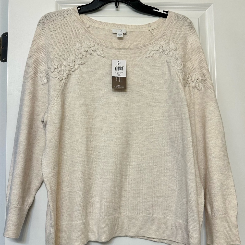 J. Jill Cream Crew Neck Sweater